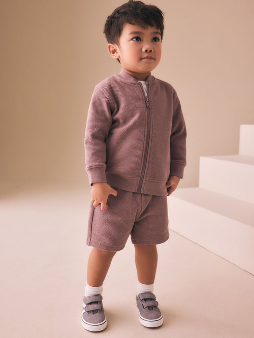 Dark Pink Jersey Bomber and Shorts Set (3mths-7yrs) image 1