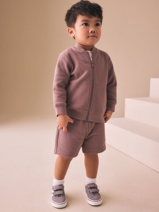 Dark Pink Jersey Bomber and Shorts Set (3mths-7yrs) image 1