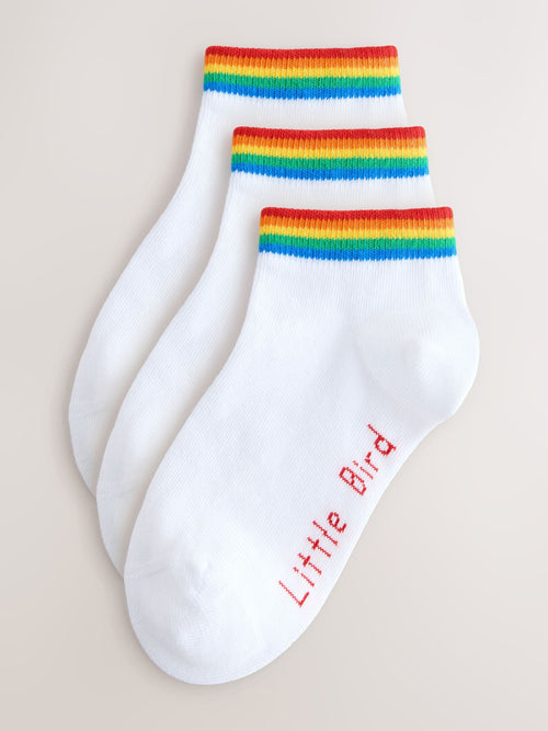 Little Bird by Jools Oliver White Bright Rainbow Stripe Trainer Socks 3 Pack image 1