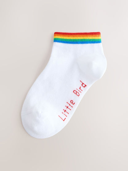 Little Bird by Jools Oliver White Bright Rainbow Stripe Trainer Socks 3 Pack image 2