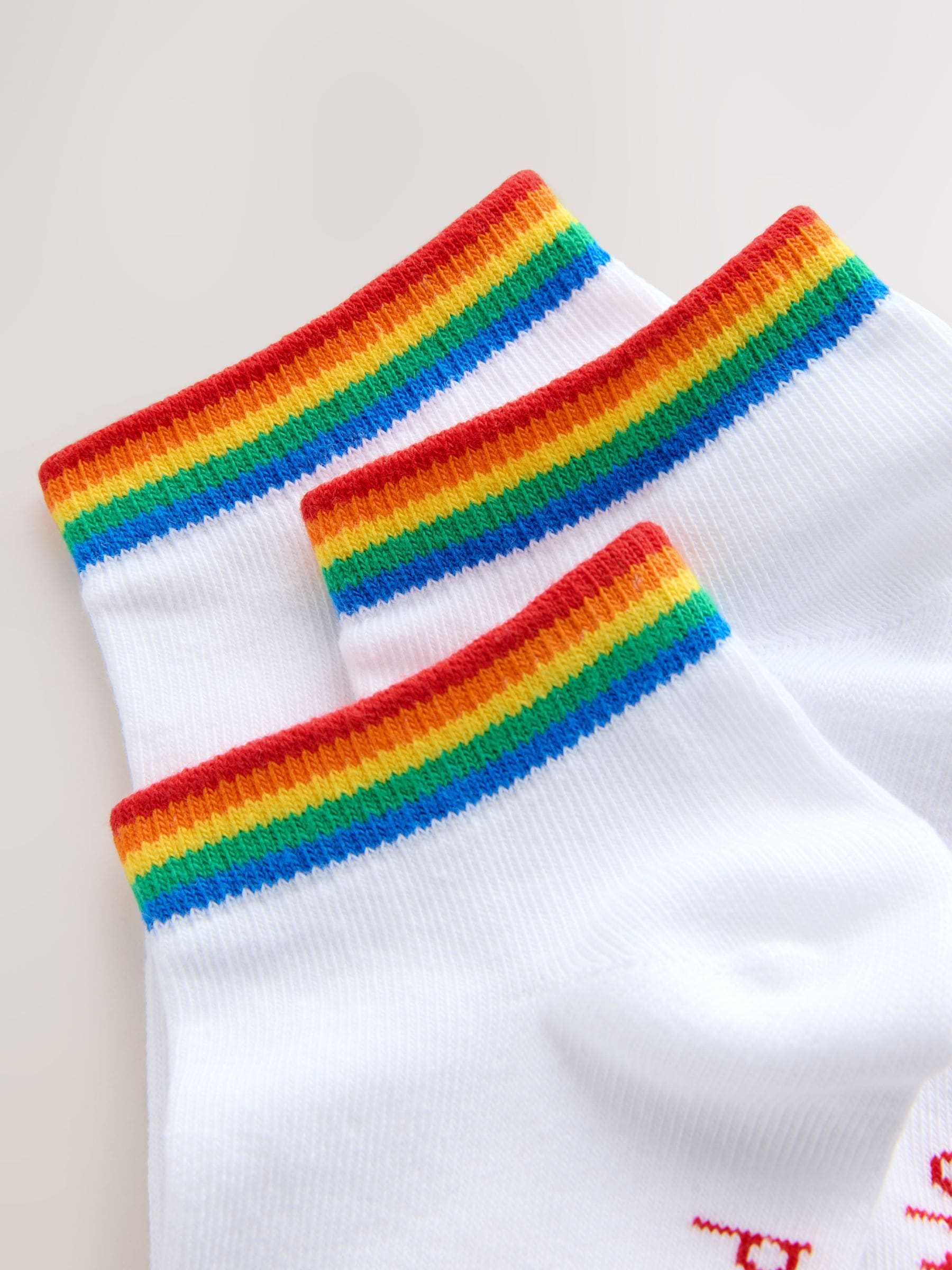 Little Bird by Jools Oliver White Bright Rainbow Stripe Trainer Socks 3 Pack image 6