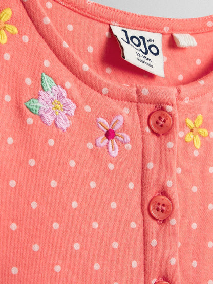 JoJo Maman Bébé Peach Pink Safari Appliqué Puff Sleeve Button Front Dress image 3