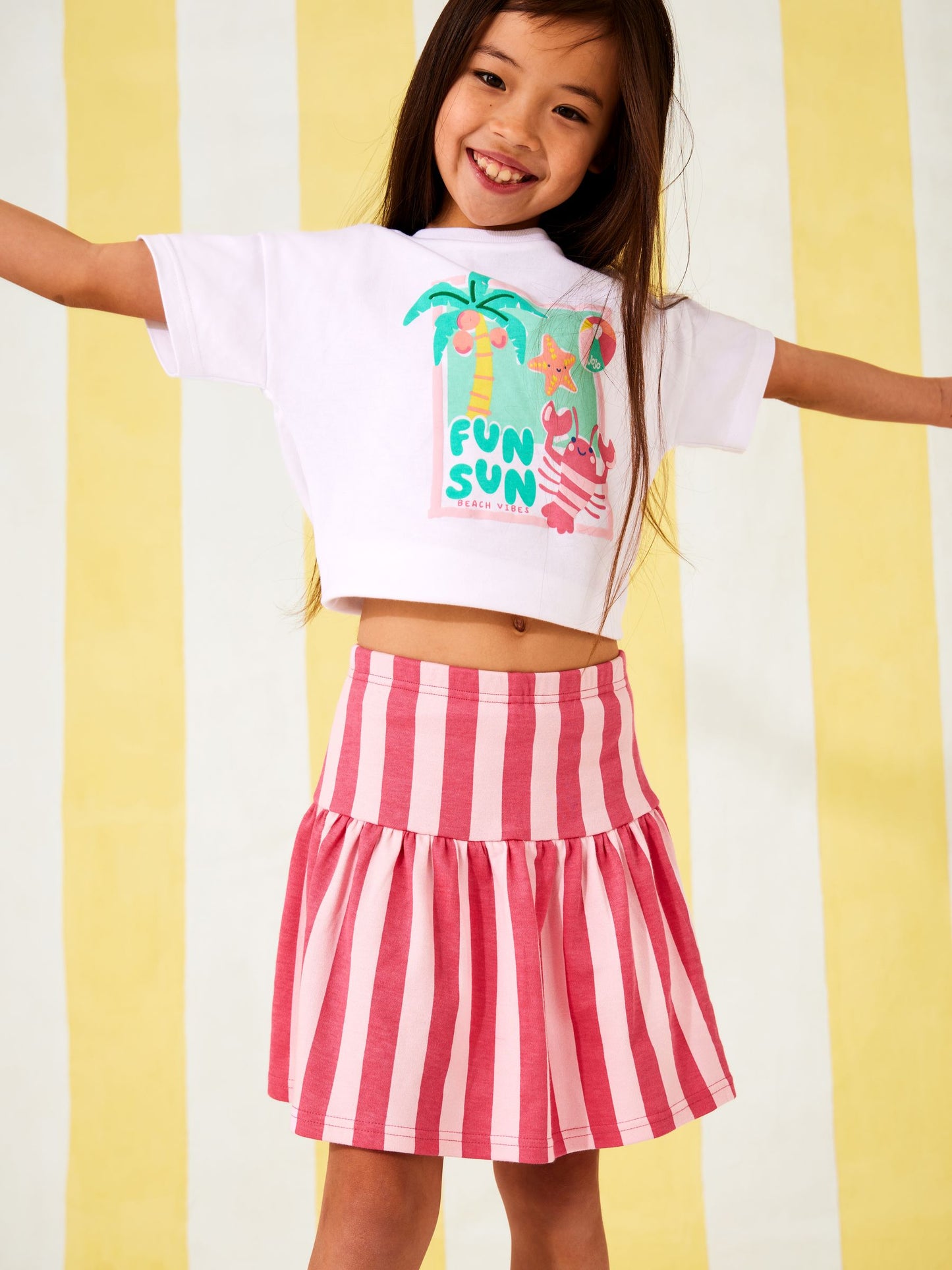 JoJo Maman Bébé Pink Fun Sun T-shirt & Stripe Skort Set image 1
