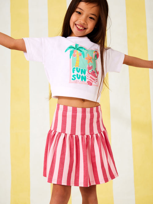 JoJo Maman Bébé Pink Fun Sun T-shirt & Stripe Skort Set image 1