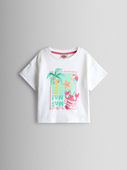 JoJo Maman Bébé Pink Fun Sun T-shirt & Stripe Skort Set image 3