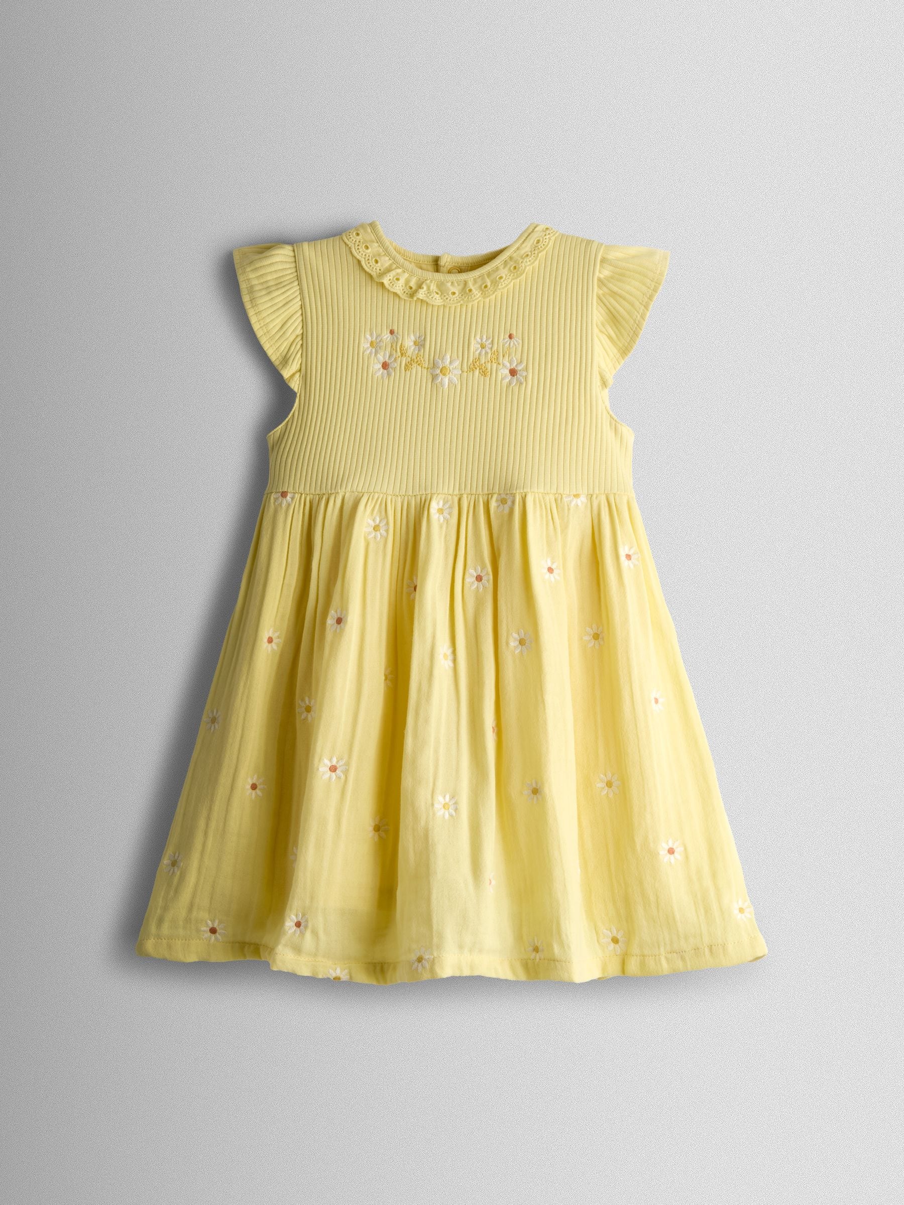 JoJo Maman Bébé Yellow Floral Embroidered Cheesecloth Combo Dress image 1