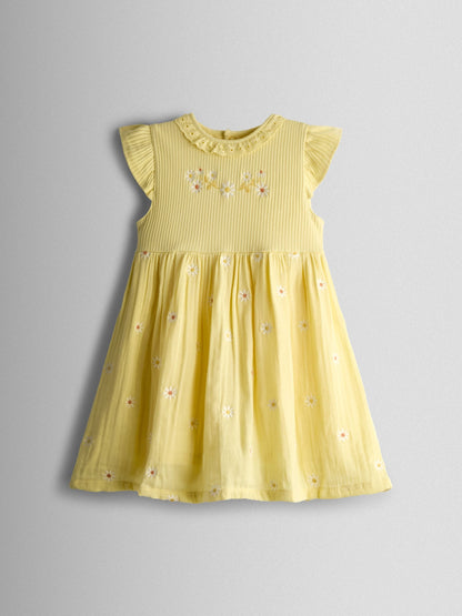 JoJo Maman Bébé Yellow Floral Embroidered Cheesecloth Combo Dress image 1