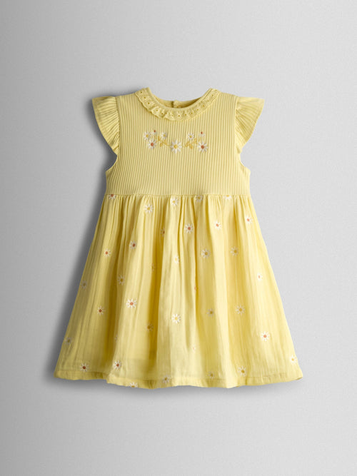Dsiney Kidz - JoJo Maman Bébé Yellow Floral Embroidered Cheesecloth Combo Dress image 1