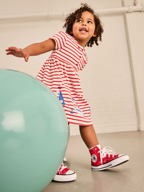 JoJo Maman Bébé Red Boat Appliqué Classic Button Front Dress image 1
