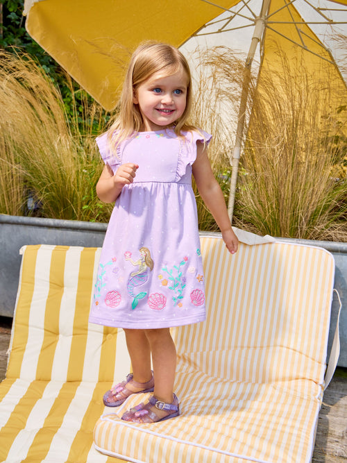 JoJo Maman Bébé Lilac Purple Mermaid Appliqué Frill Shoulder Dress image 1