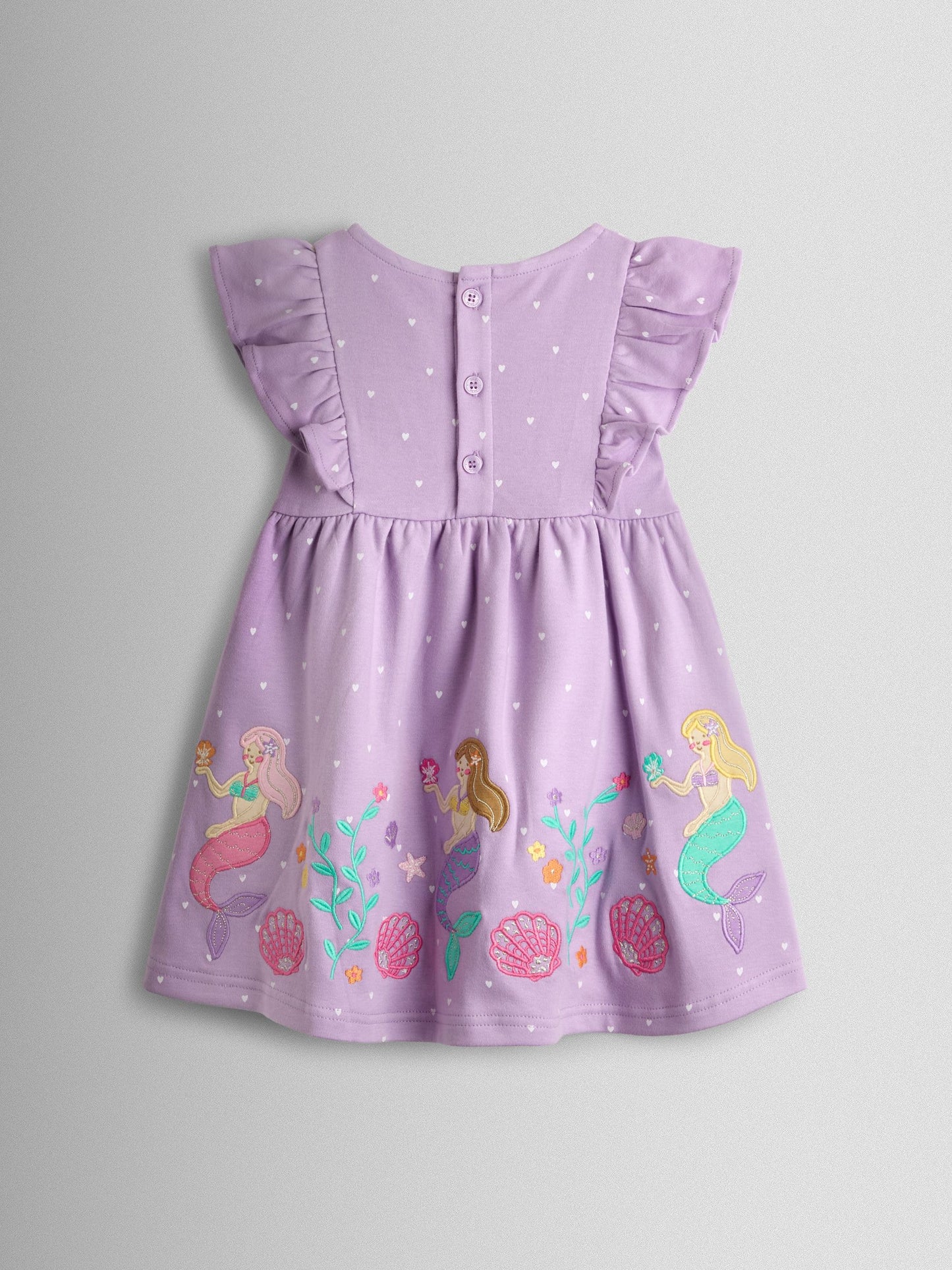 JoJo Maman Bébé Lilac Purple Mermaid Appliqué Frill Shoulder Dress image 3