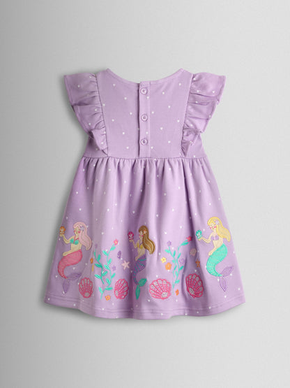 JoJo Maman Bébé Lilac Purple Mermaid Appliqué Frill Shoulder Dress image 3