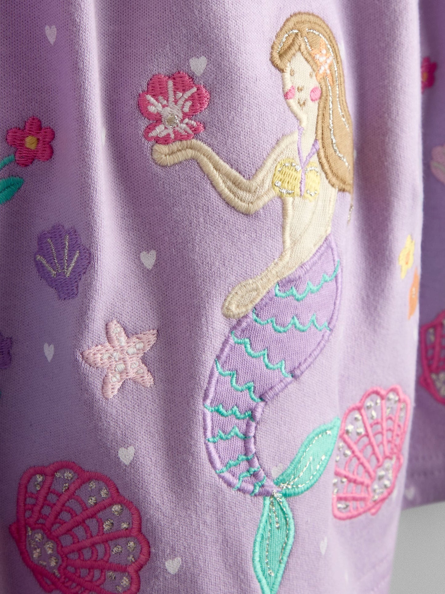 JoJo Maman Bébé Lilac Purple Mermaid Appliqué Frill Shoulder Dress image 4