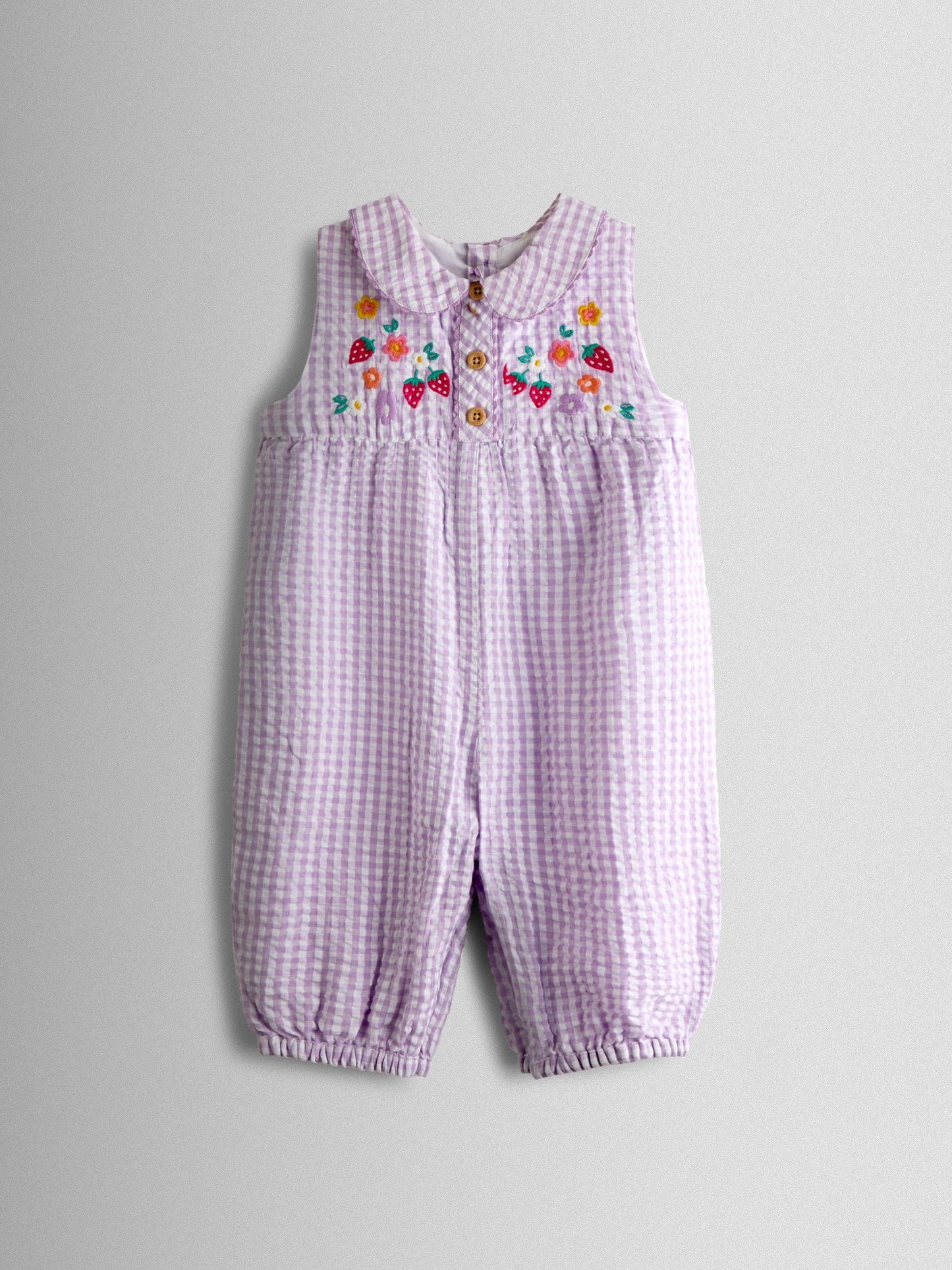 JoJo Maman Bébé Lilac Purple Strawberry Embroidered Collar Dungaree image 1