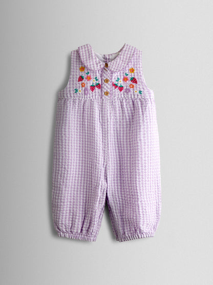 JoJo Maman Bébé Lilac Purple Strawberry Embroidered Collar Dungaree image 1
