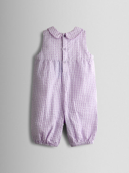 JoJo Maman Bébé Lilac Purple Strawberry Embroidered Collar Dungaree image 2