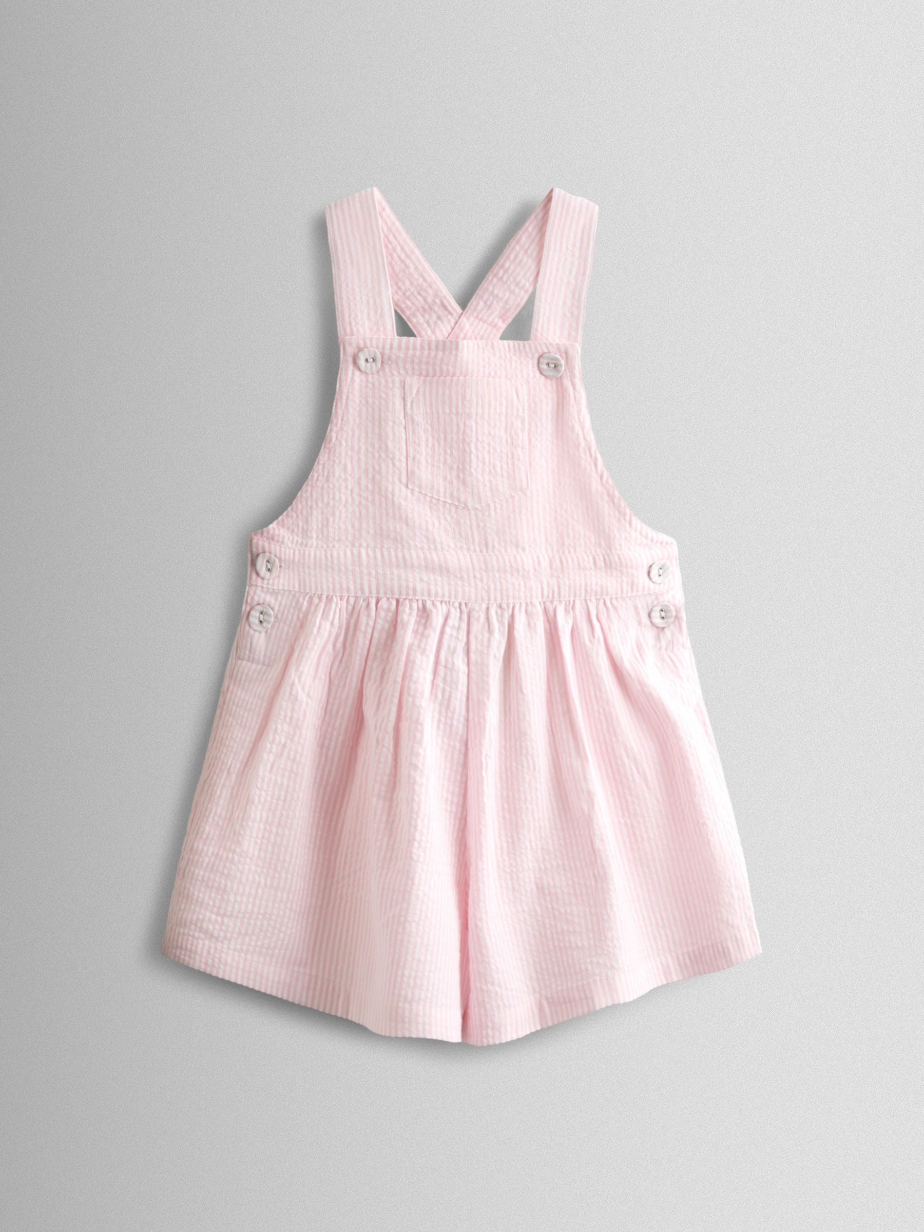 JoJo Maman Bébé Pink Stripe Seersucker Culotte Dungarees image 1