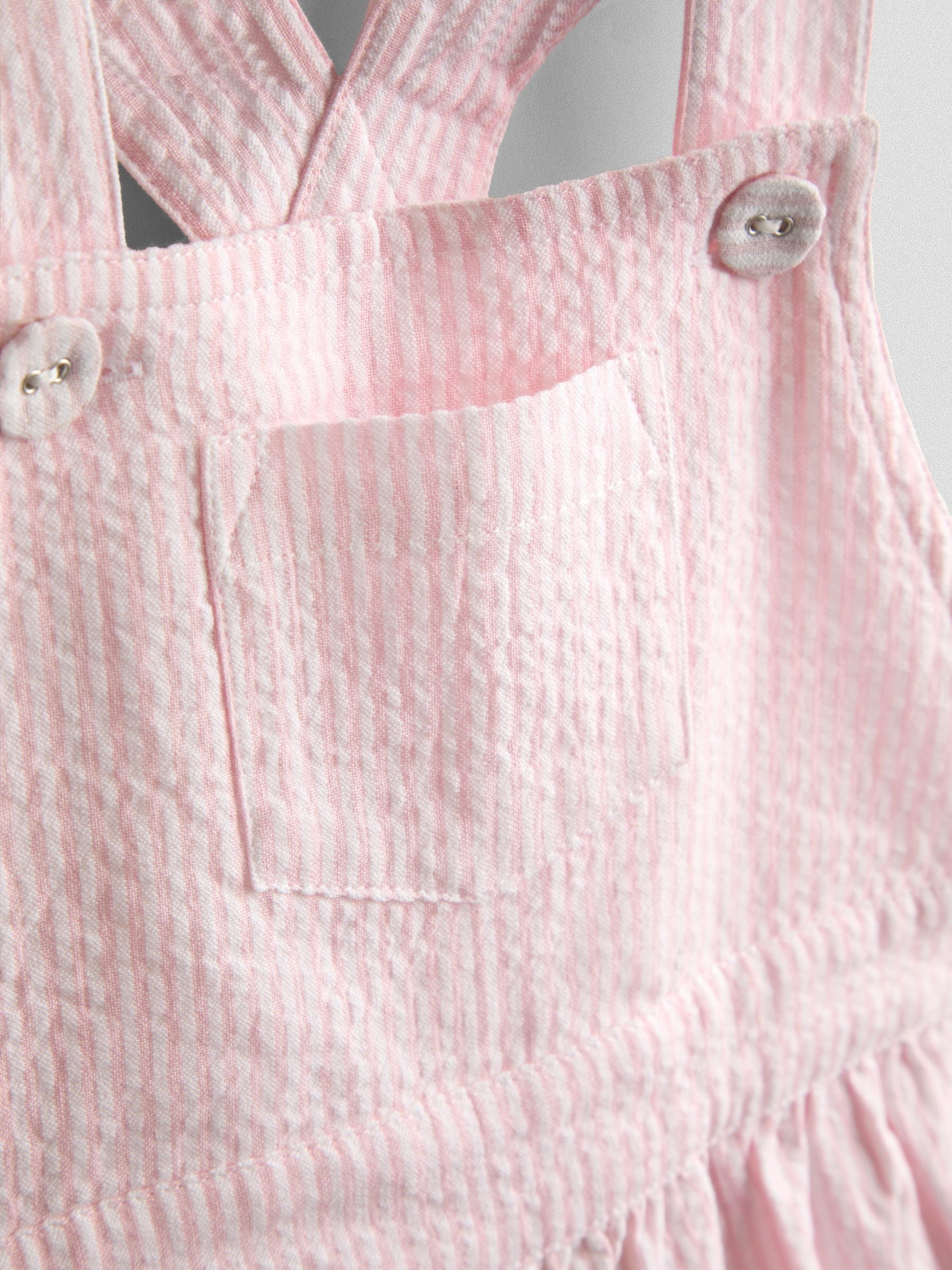 JoJo Maman Bébé Pink Stripe Seersucker Culotte Dungarees image 3