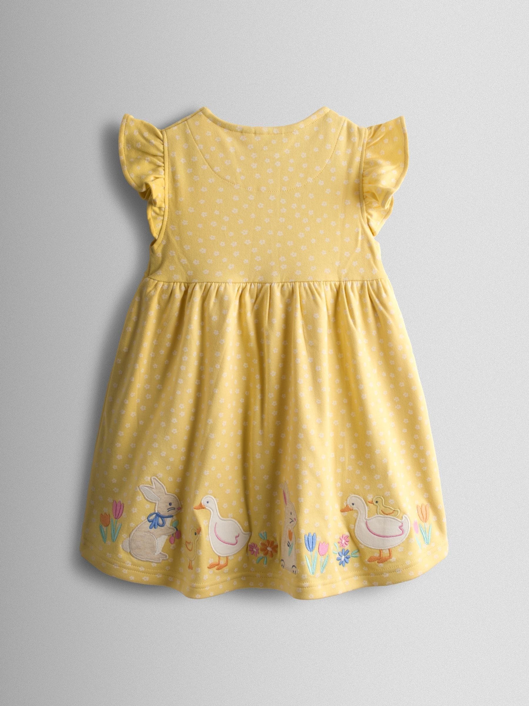 JoJo Maman Bébé Yellow Bunny And Duck Appliqué Button Front Dress image 2