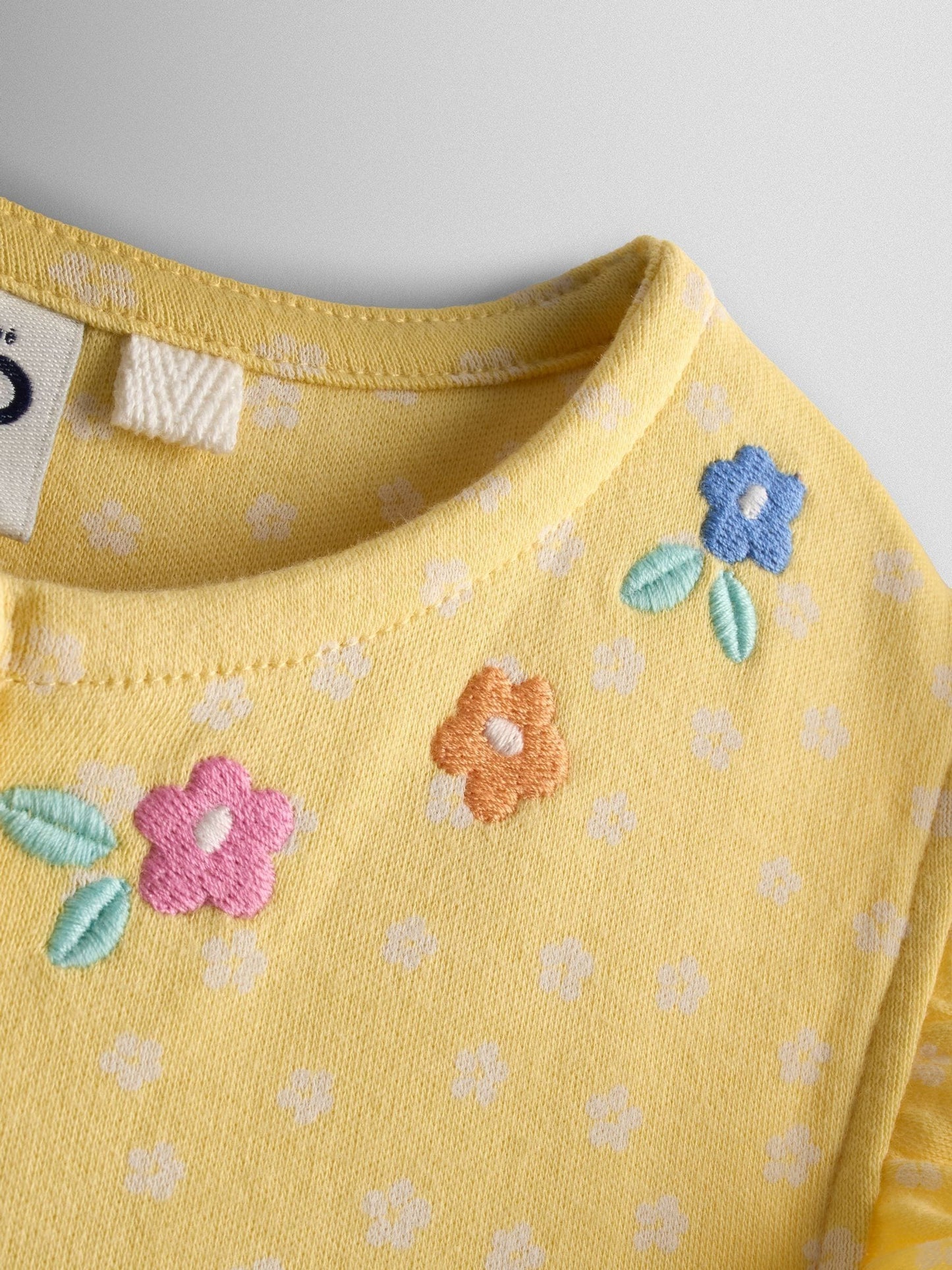JoJo Maman Bébé Yellow Bunny And Duck Appliqué Button Front Dress image 3