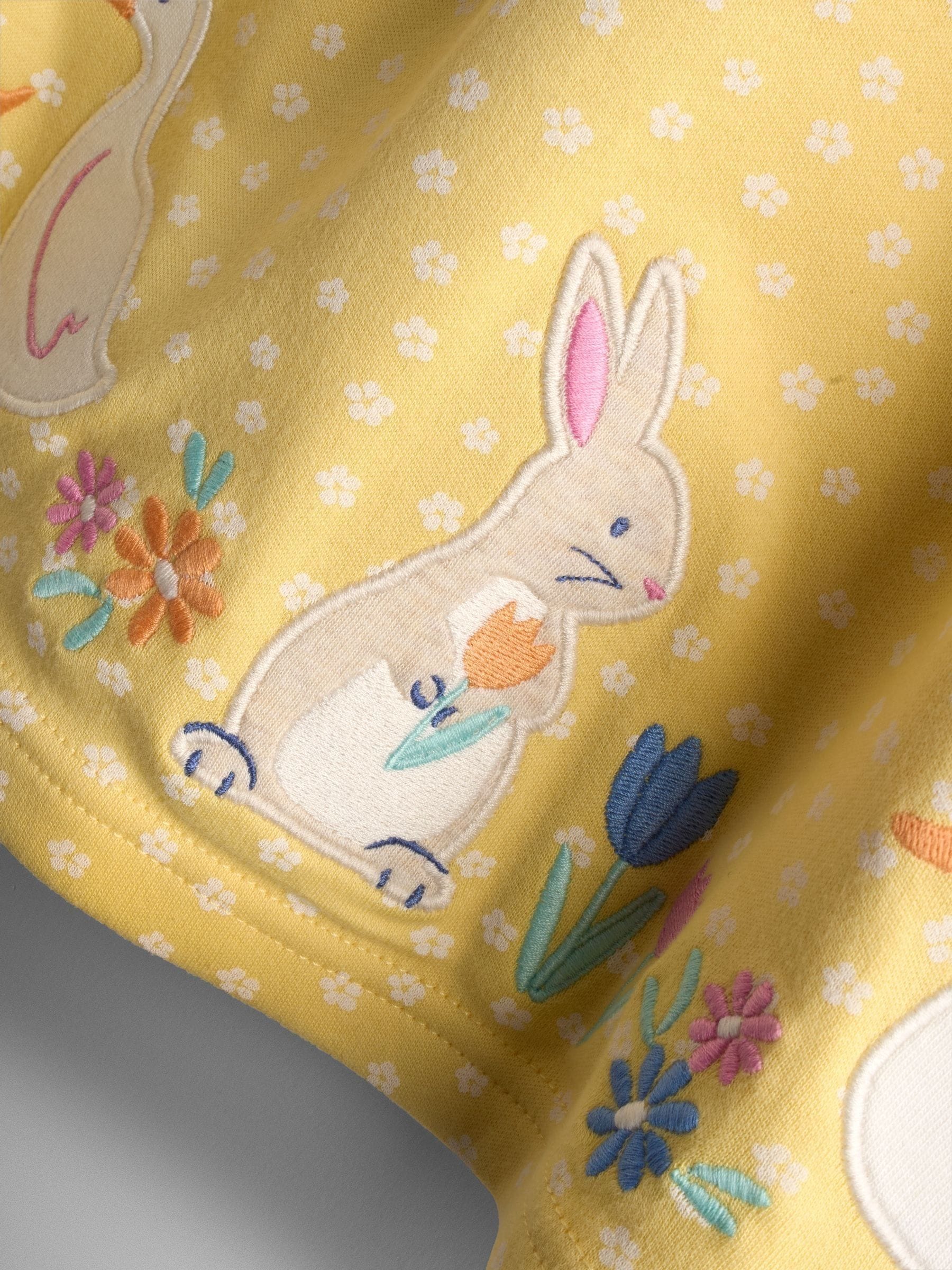 JoJo Maman Bébé Yellow Bunny And Duck Appliqué Button Front Dress image 4