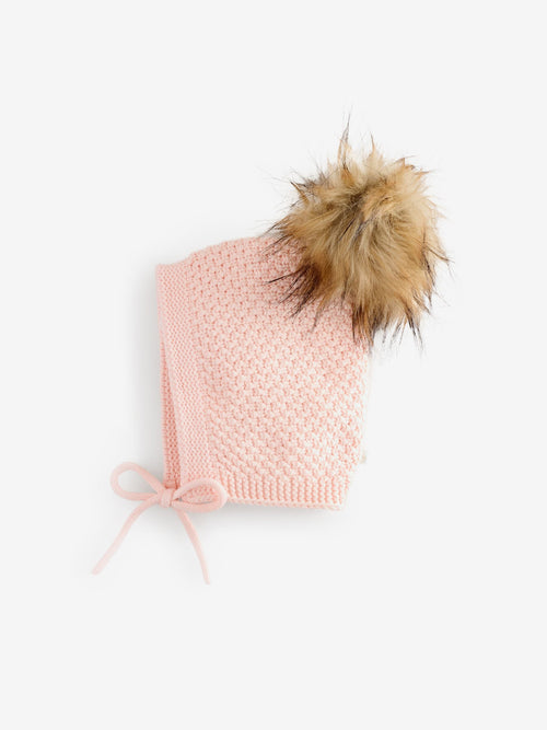 The Little Tailor Pink Baby Pom Pom Textured Knitted Hat image 1