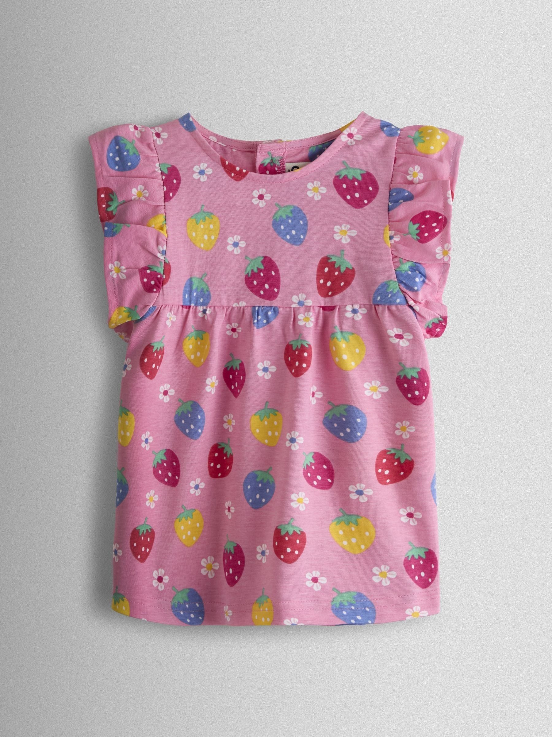 JoJo Maman Bébé Pink Strawberry 2-Pack Frill Sleeve T-shirt image 3