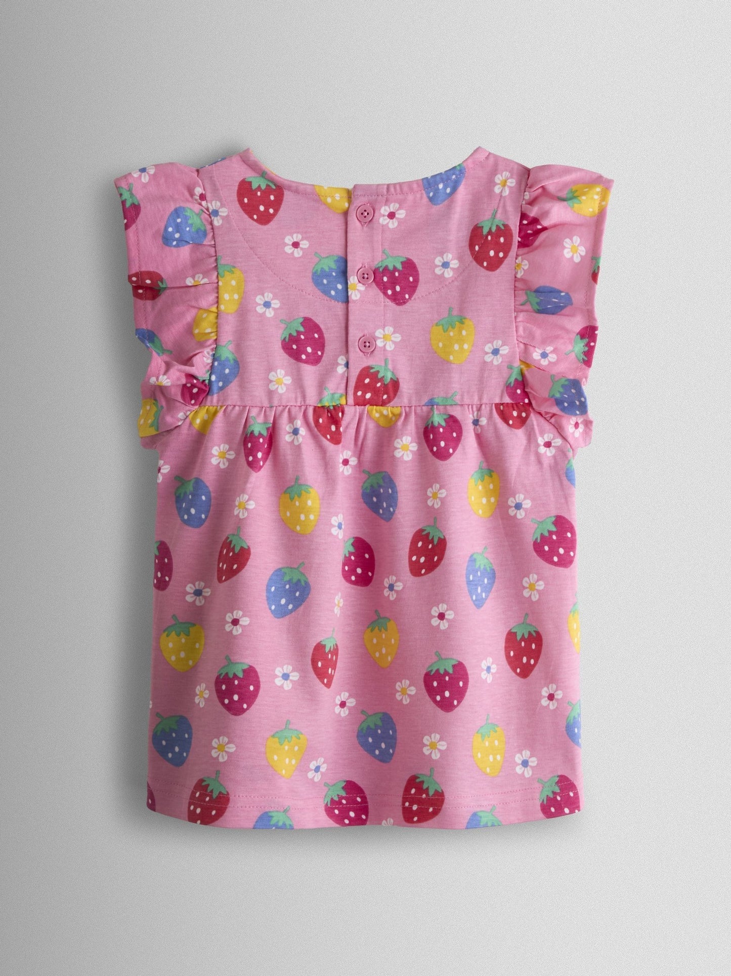 JoJo Maman Bébé Pink Strawberry 2-Pack Frill Sleeve T-shirt image 5
