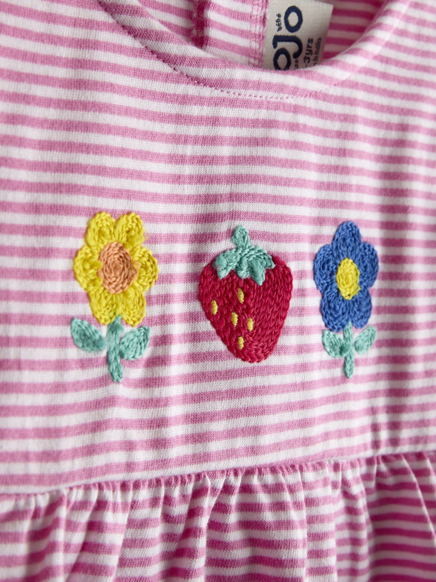 JoJo Maman Bébé Pink Strawberry 2-Pack Frill Sleeve T-shirt image 6