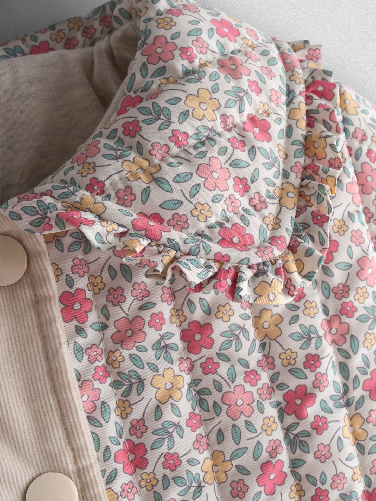 Dsiney Kidz - JoJo Maman Bébé Cream Ditsy Floral Quilted Jacket image 4