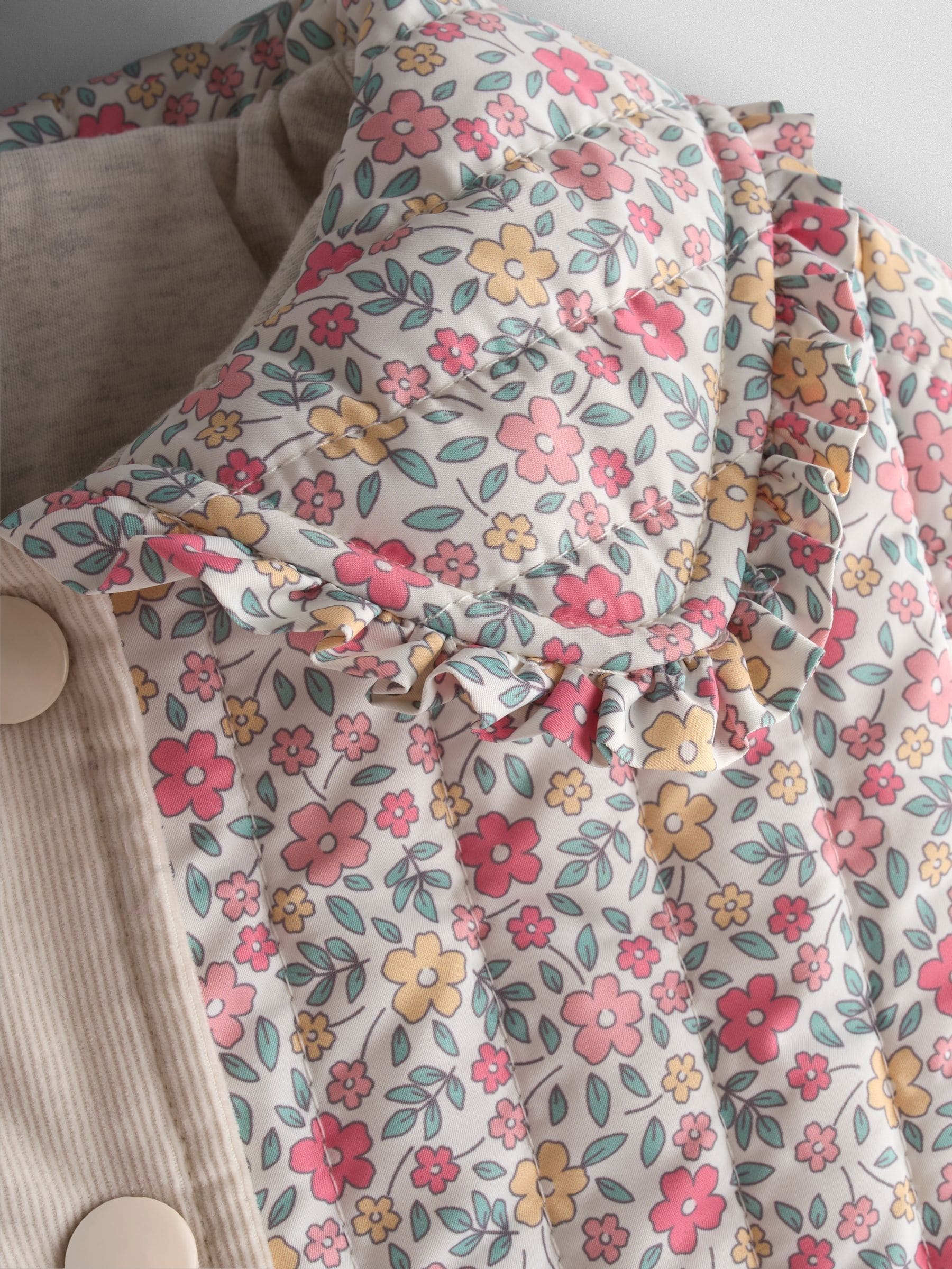 Dsiney Kidz - JoJo Maman Bébé Cream Ditsy Floral Quilted Jacket image 4