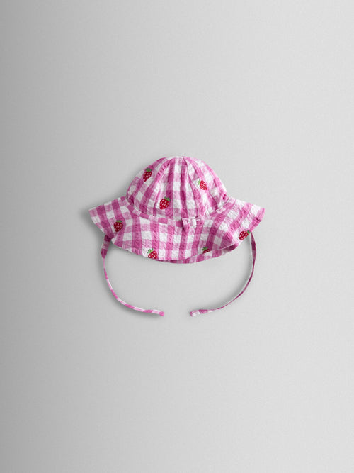 JoJo Maman Bébé Pink Strawberry Check Floppy Sun Hat image 1