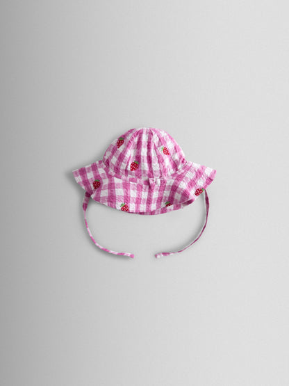 JoJo Maman Bébé Pink Strawberry Check Floppy Sun Hat image 1