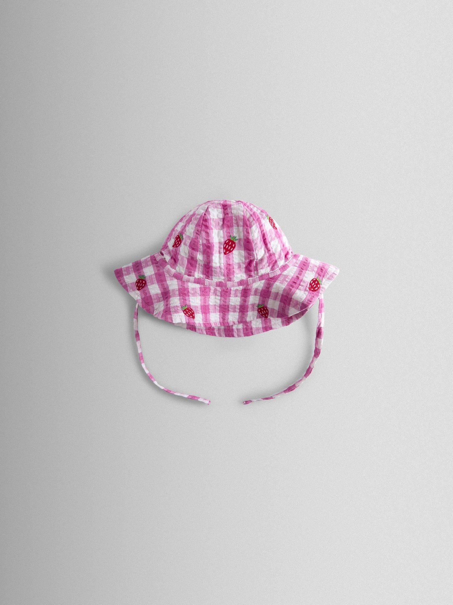 JoJo Maman Bébé Pink Strawberry Check Floppy Sun Hat image 2
