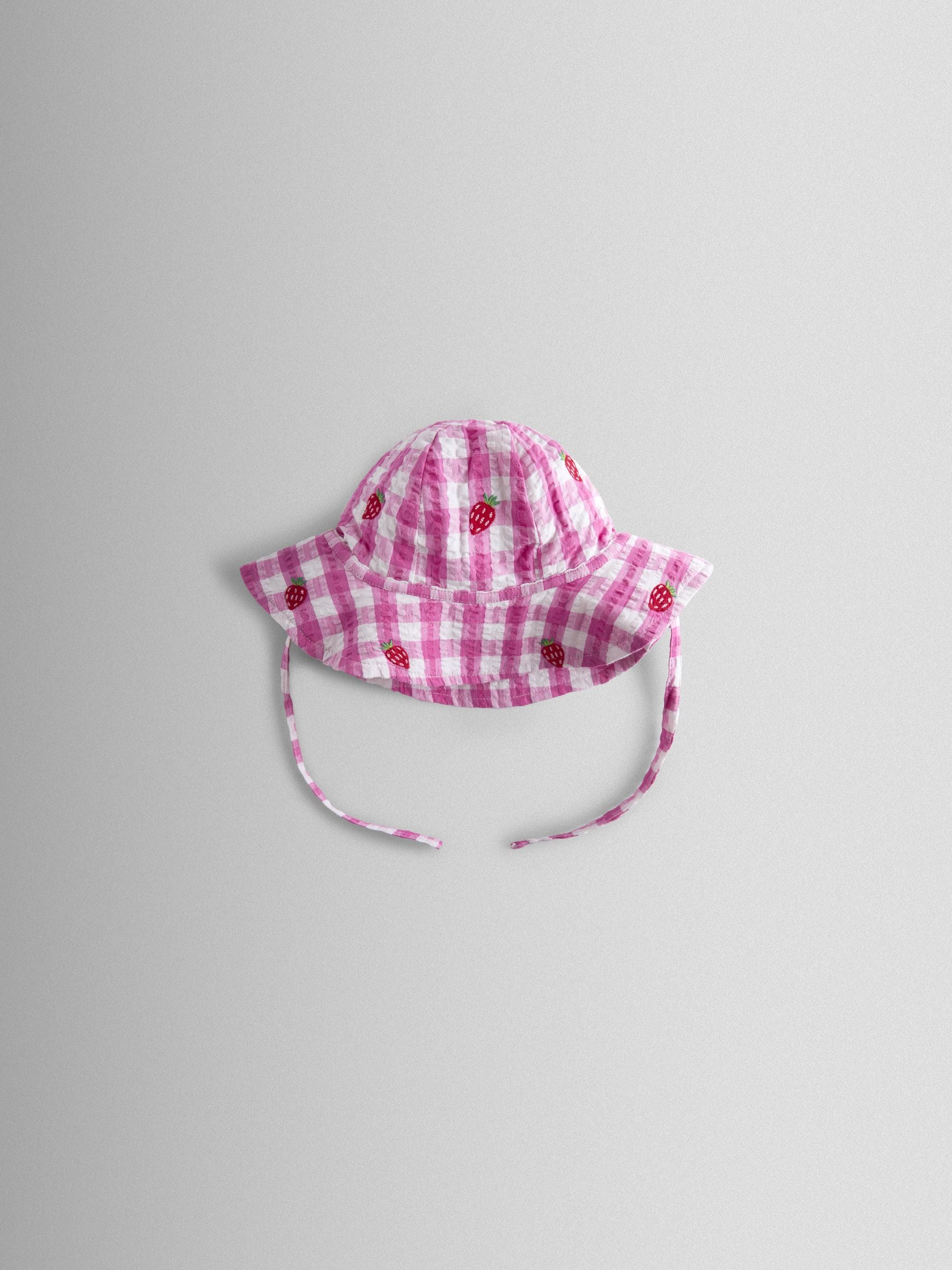 JoJo Maman Bébé Pink Strawberry Check Floppy Sun Hat image 2