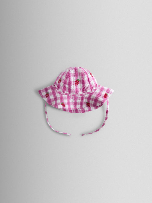 JoJo Maman Bébé Pink Strawberry Check Floppy Sun Hat image 2