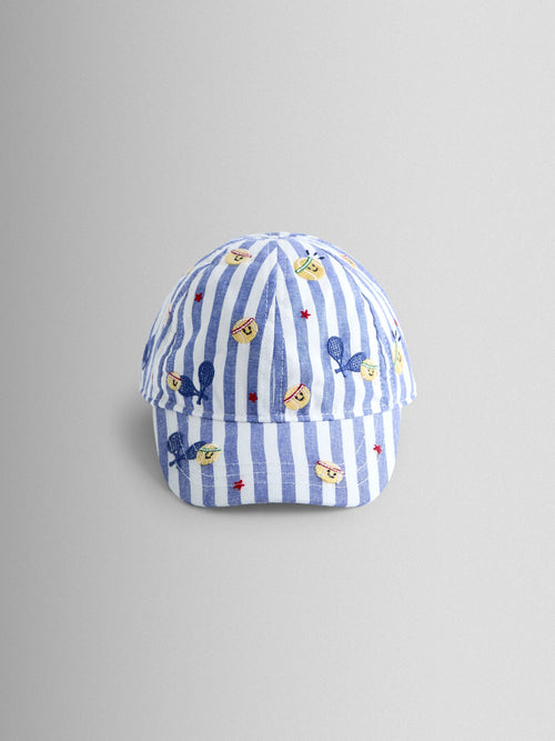JoJo Maman Bébé Tennis Blue Stripe Embroidered Cap image 1