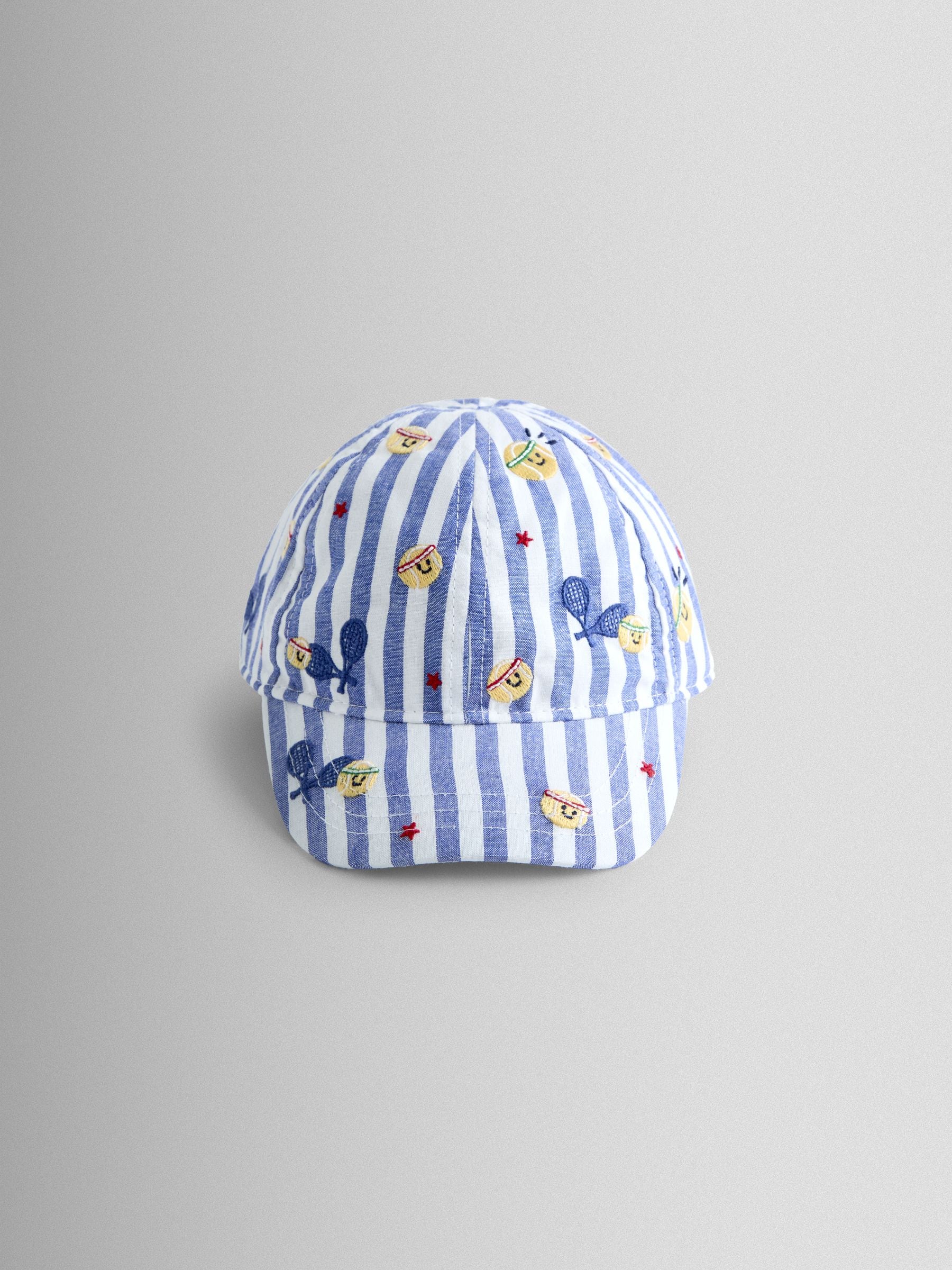 JoJo Maman Bébé Tennis Blue Stripe Embroidered Cap image 1