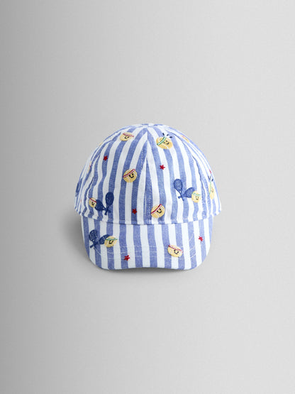 JoJo Maman Bébé Tennis Blue Stripe Embroidered Cap image 1