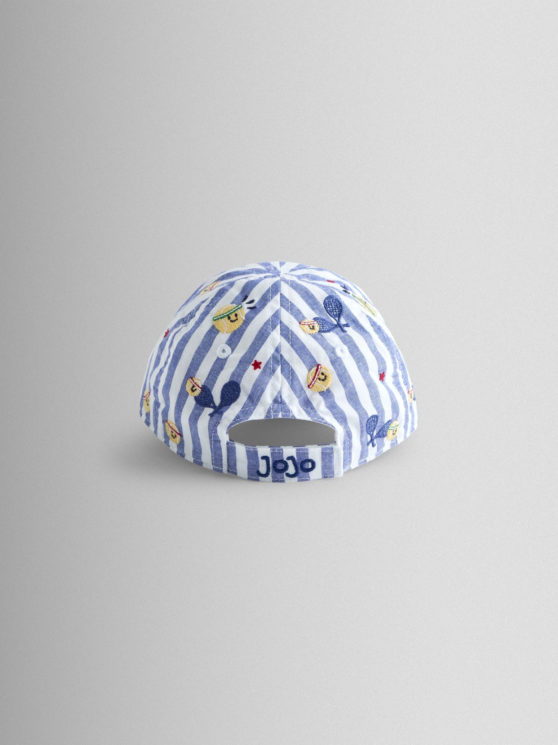JoJo Maman Bébé Tennis Blue Stripe Embroidered Cap image 3