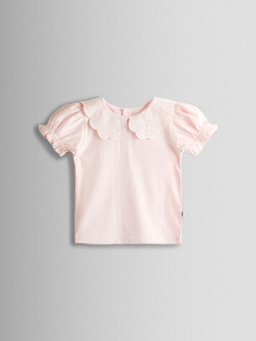 JoJo Maman Bébé Pink Broderie Collar T-shirt image 1