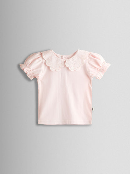 JoJo Maman Bébé Pink Broderie Collar T-shirt image 1