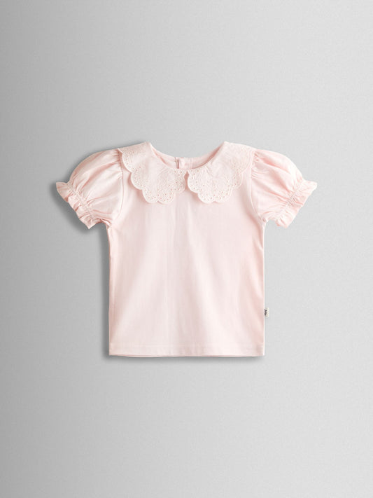 JoJo Maman Bébé Pink Broderie Collar T-shirt image 1