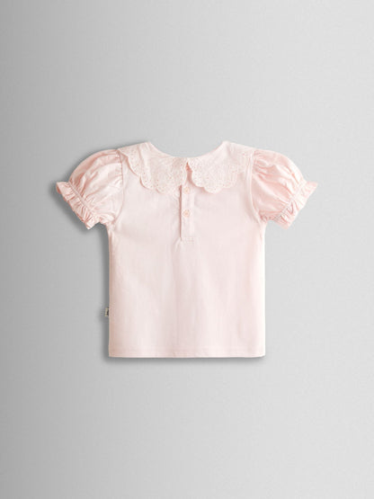 JoJo Maman Bébé Pink Broderie Collar T-shirt image 2