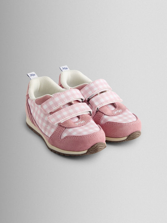 JoJo Maman Bébé Pink Gingham Riptape Trainer image 1