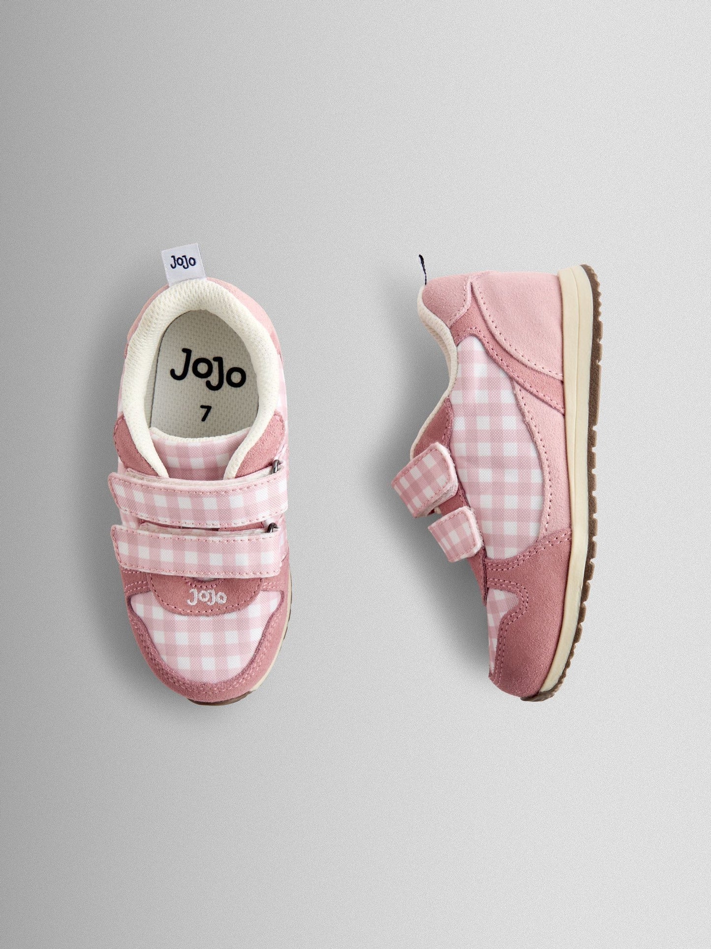 JoJo Maman Bébé Pink Gingham Riptape Trainer image 4