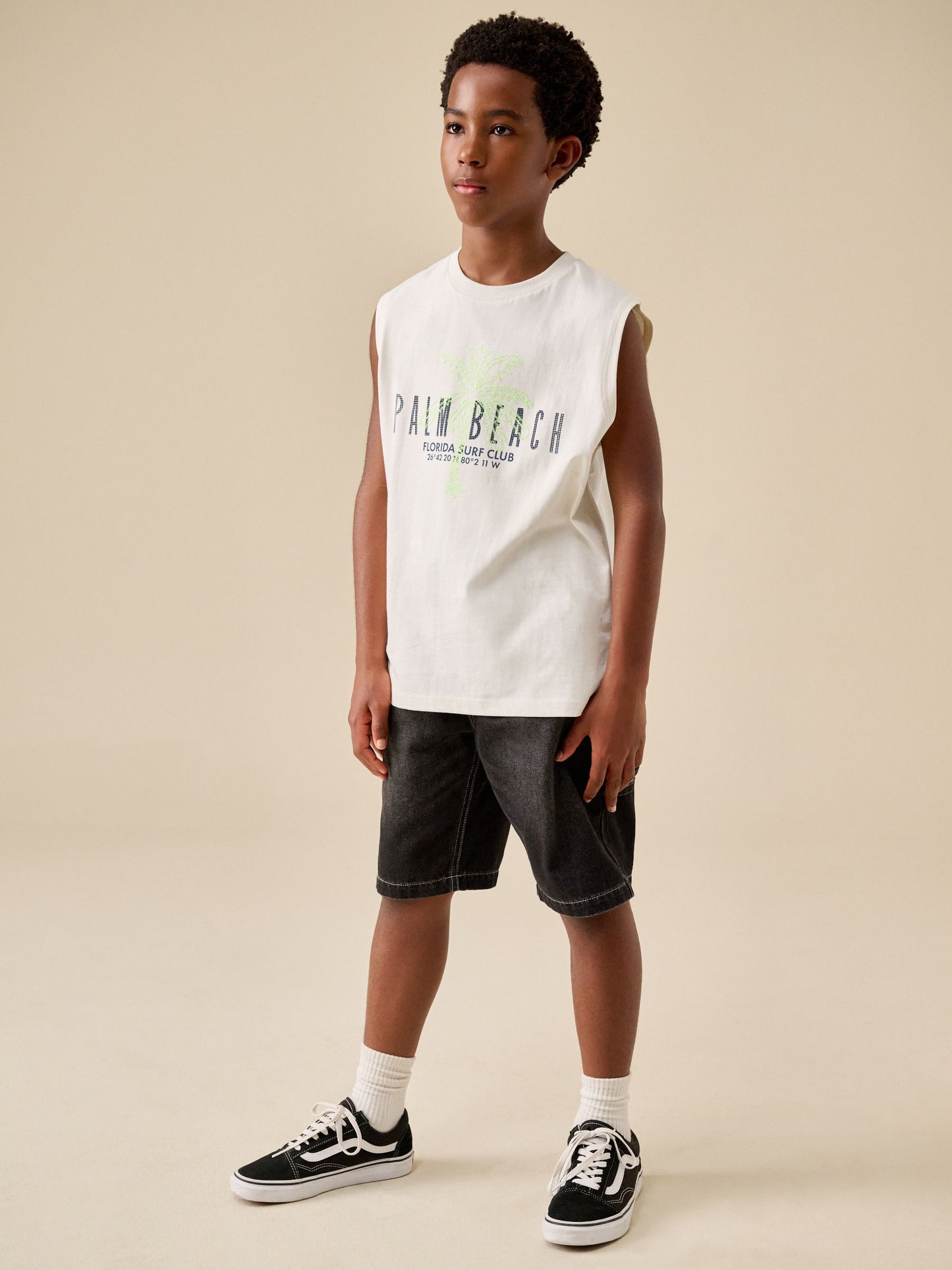 Dsiney Kidz - Ecru Palm Embroidery Tank Vest (3-16yrs) image 2