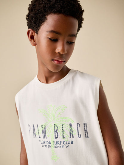 Dsiney Kidz - Ecru Palm Embroidery Tank Vest (3-16yrs) image 4