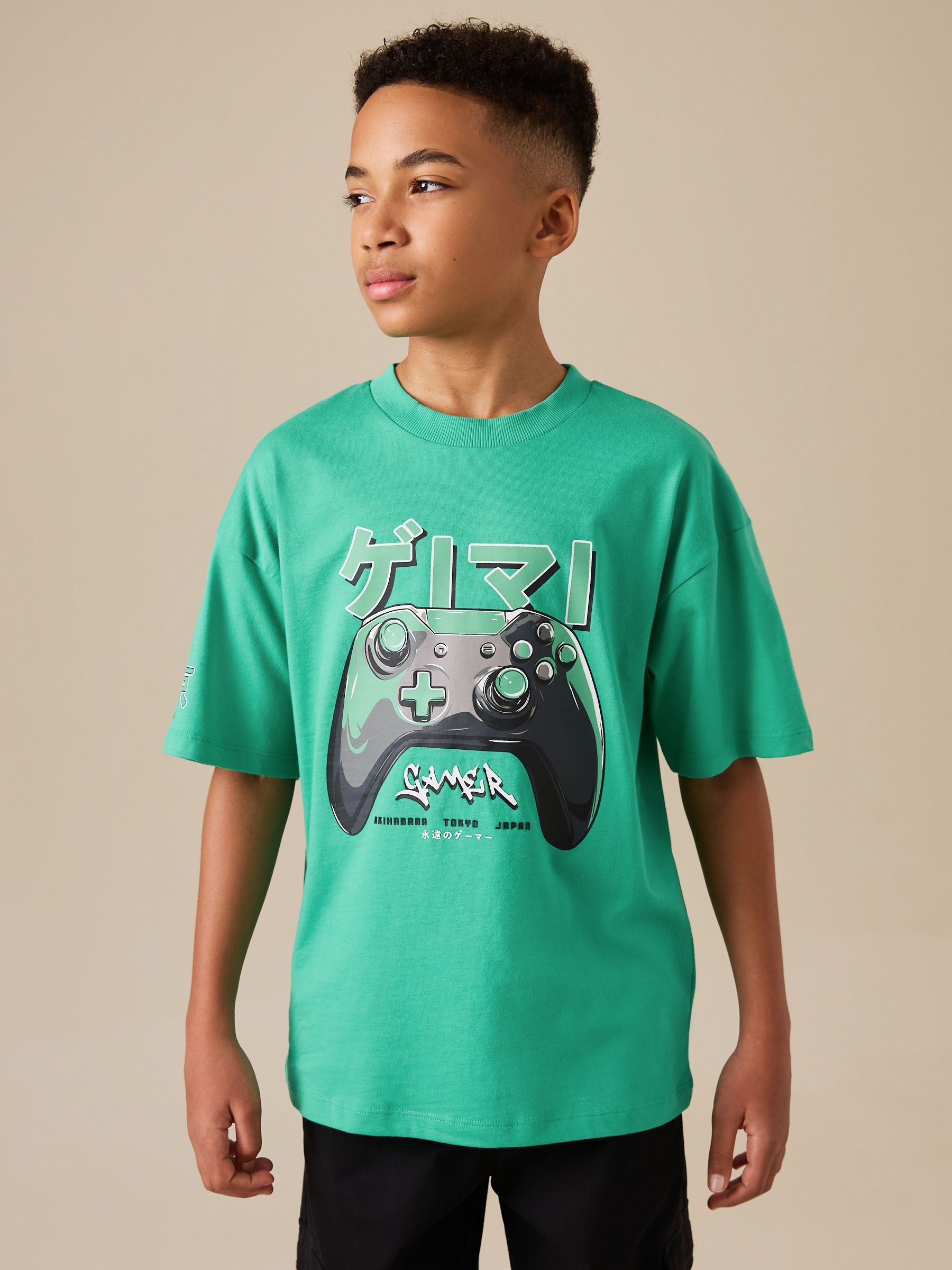 Dsiney Kidz - Green Controller Back Print Short Sleeve Graphic T-Shirt (3-16yrs) image 1