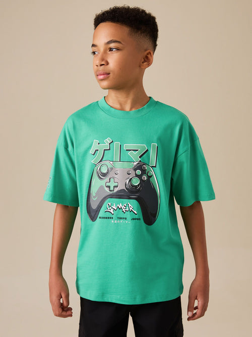 Dsiney Kidz - Green Controller Back Print Short Sleeve Graphic T-Shirt (3-16yrs) image 1